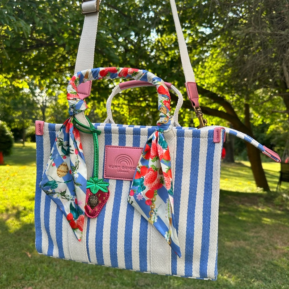 Kurt Geiger Striped Strawberry Southbank Crossbody tote NWT with scarf handle
